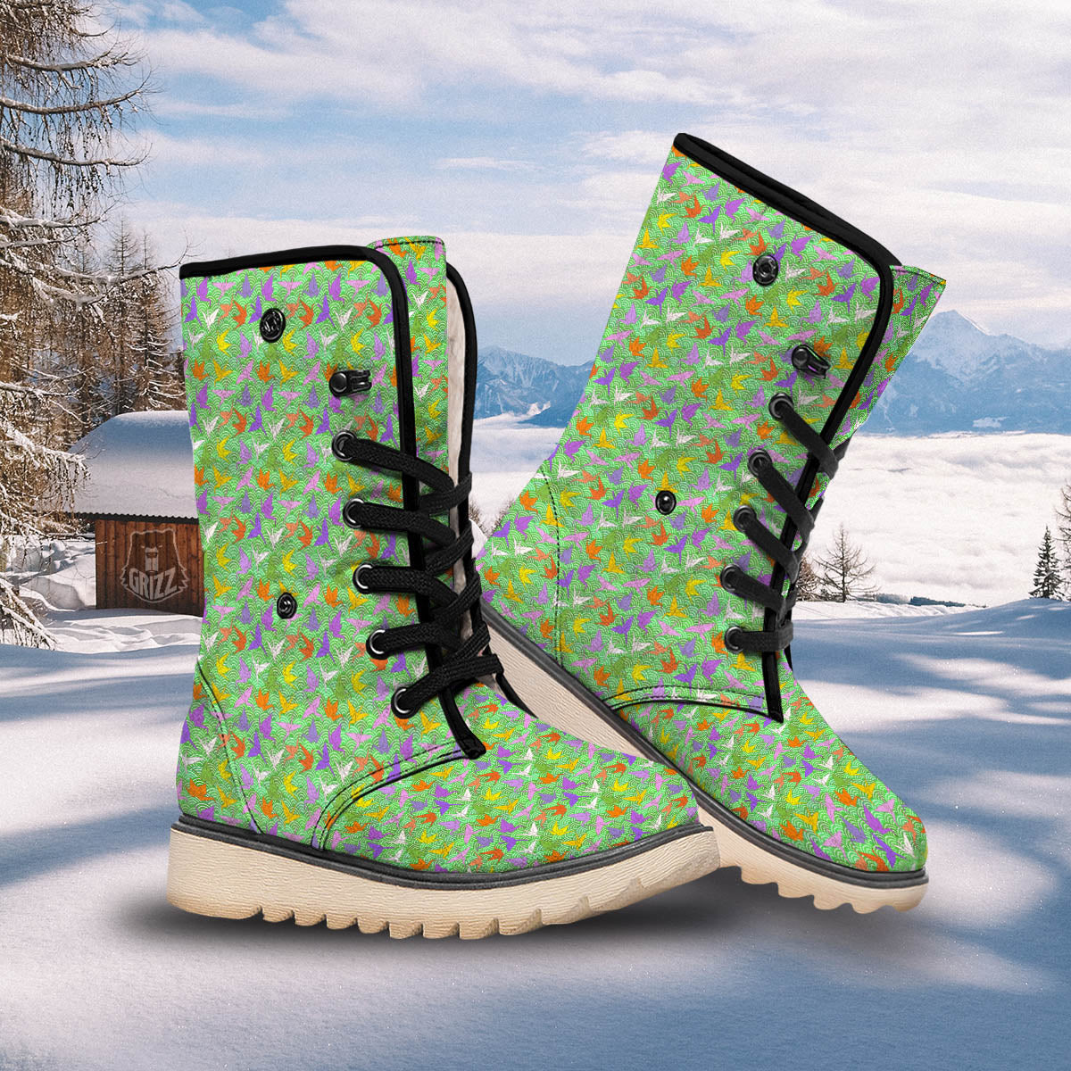 Origami Bird Colorful Print Pattern Snow Boots-grizzshop