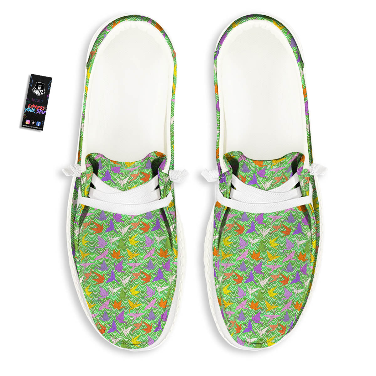Origami Bird Colorful Print Pattern White Loafers-grizzshop