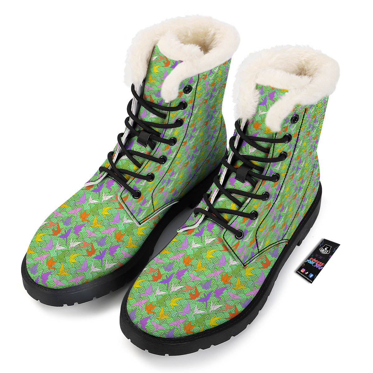 Origami Bird Colorful Print Pattern Winter Boots-grizzshop