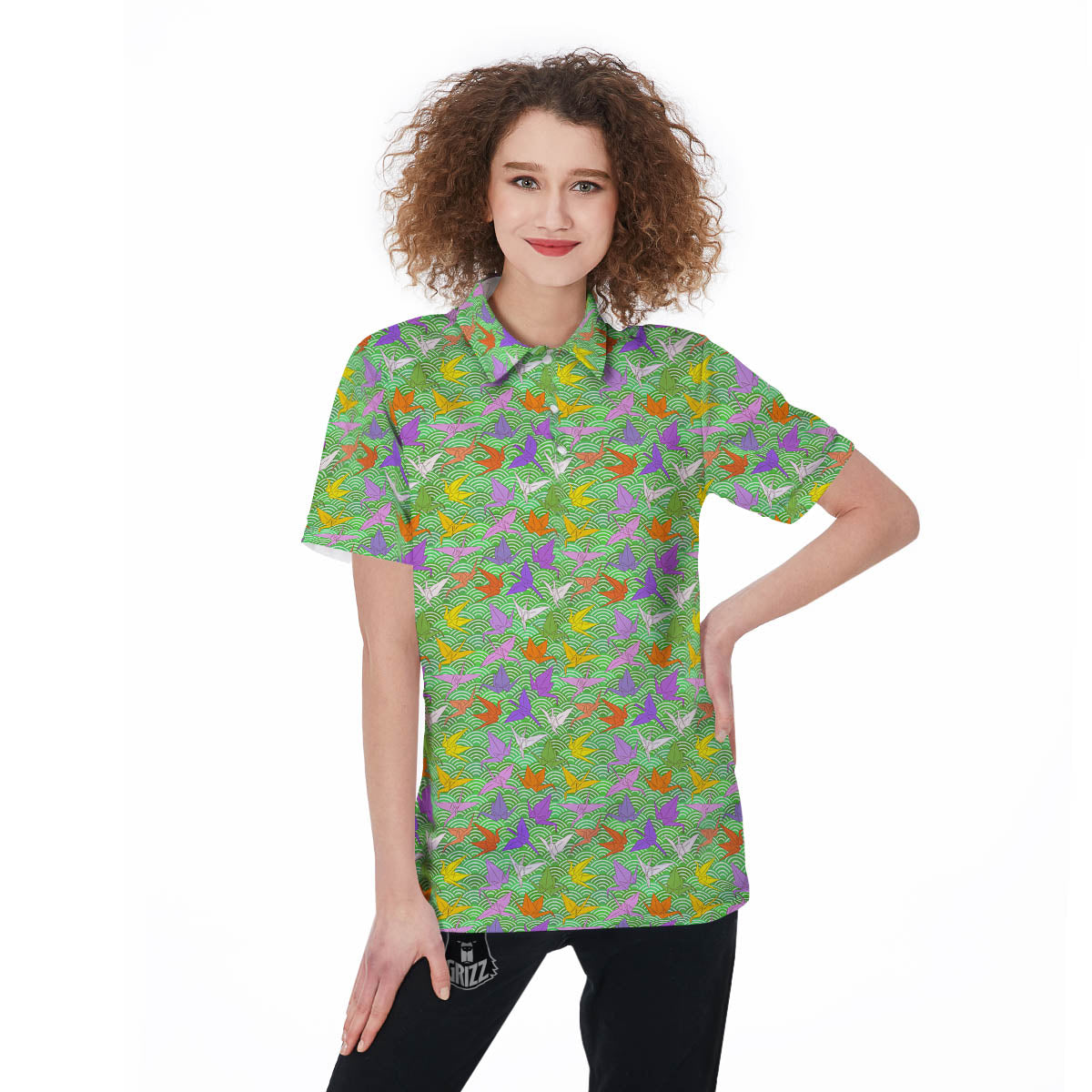 Origami Bird Colorful Print Pattern Women's Golf Shirts-grizzshop