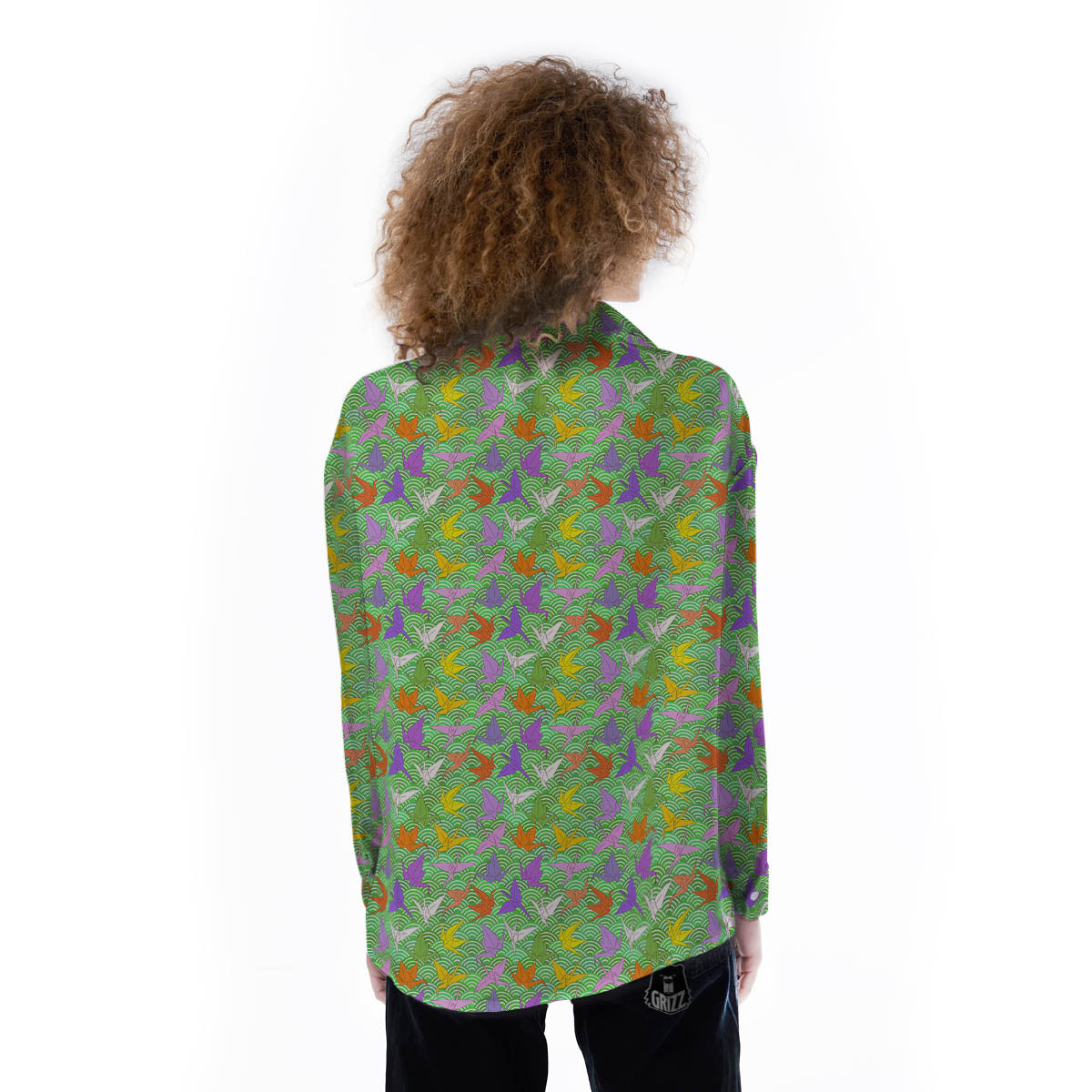 Origami Bird Colorful Print Pattern Women's Long Sleeve Shirts-grizzshop
