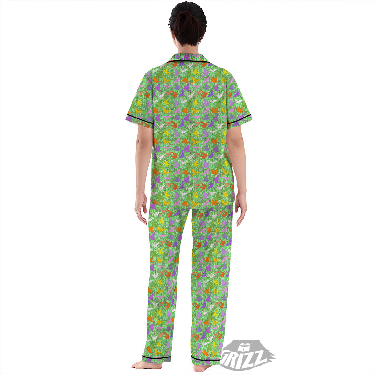 Origami Bird Colorful Print Pattern Women's Pajamas Set-grizzshop