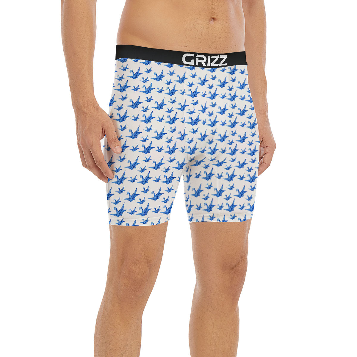 Origami Crane Blue Print Pattern Boxer Briefs-grizzshop