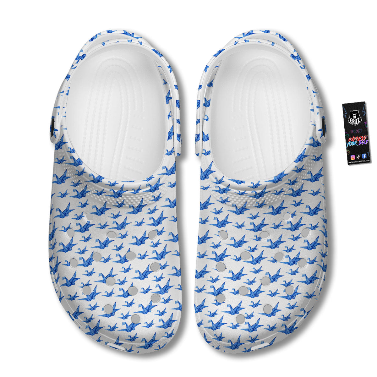 Origami Crane Blue Print Pattern Clog-grizzshop