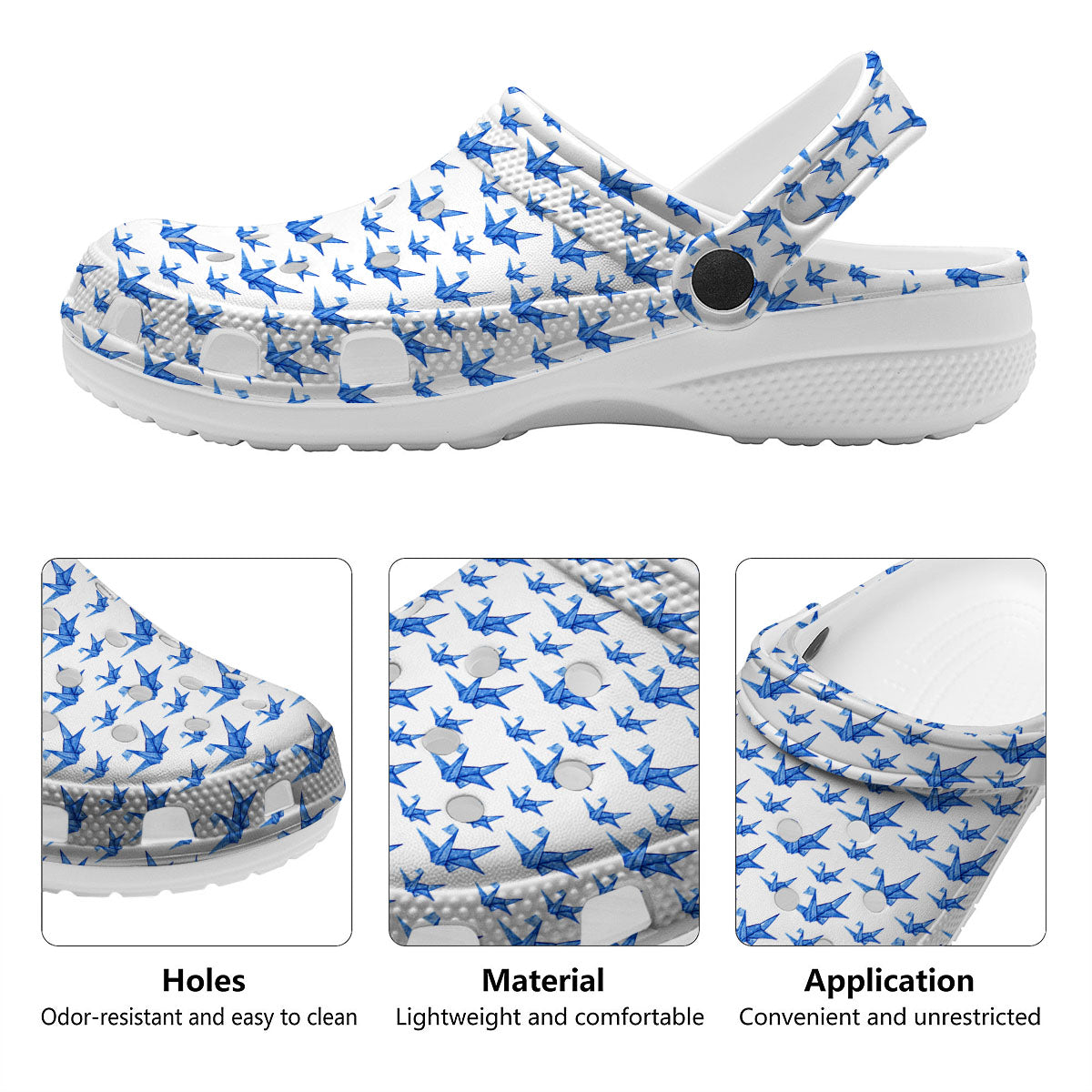 Origami Crane Blue Print Pattern Clog-grizzshop