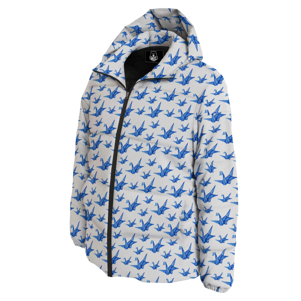 Origami Crane Blue Print Pattern Down Jacket-grizzshop