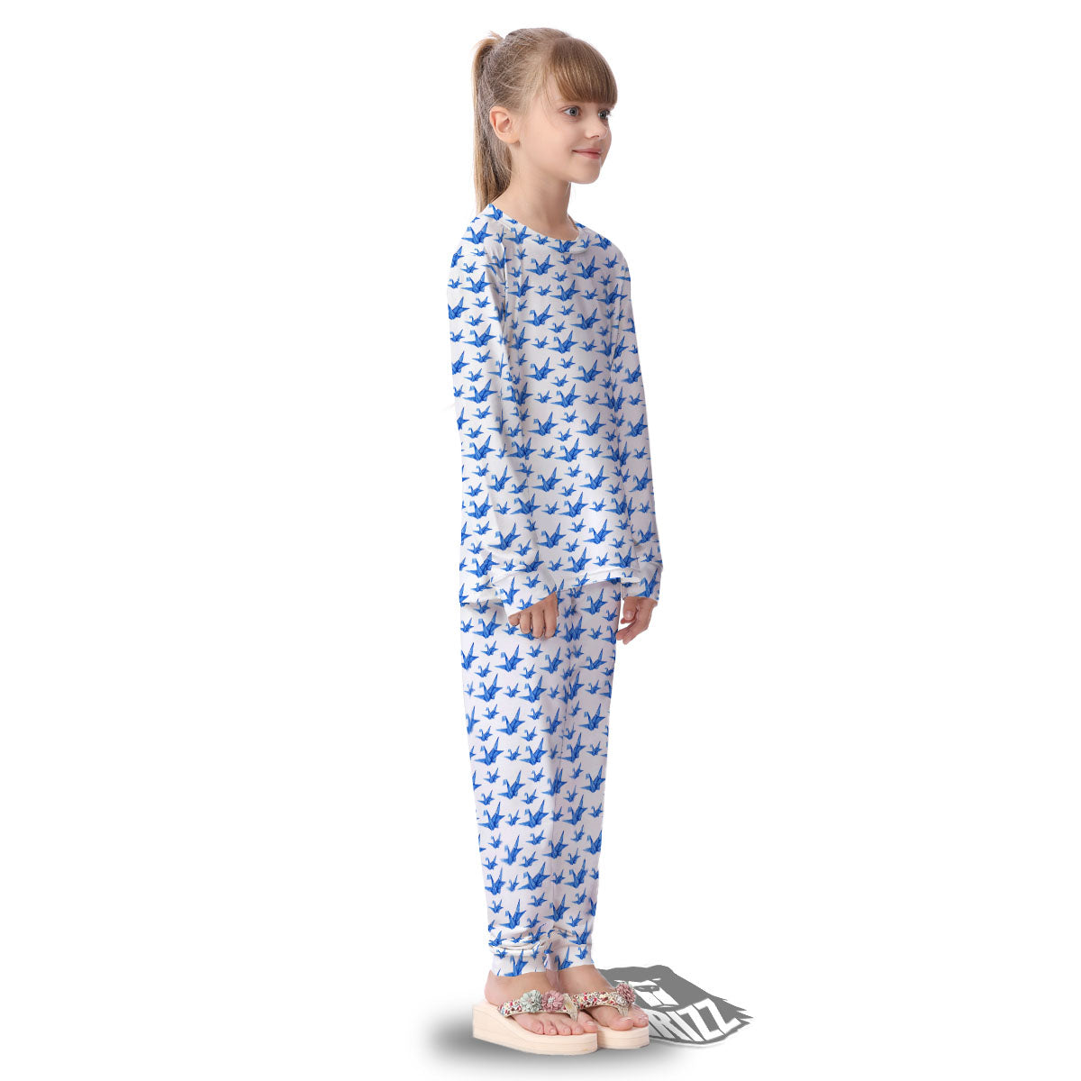 Origami Crane Blue Print Pattern Kid's Pajamas-grizzshop