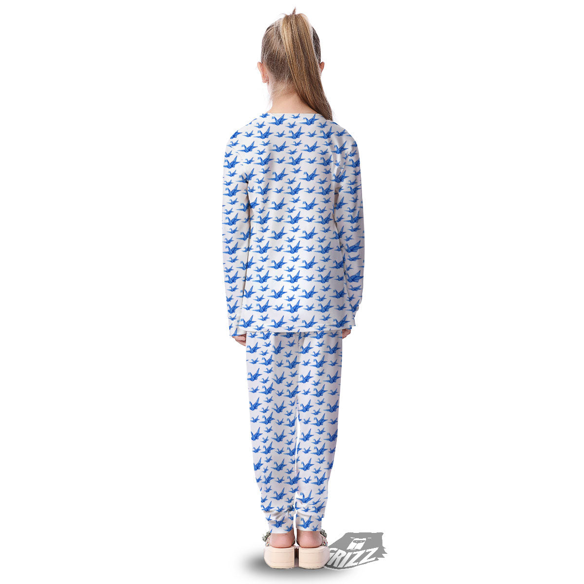 Origami Crane Blue Print Pattern Kid's Pajamas-grizzshop