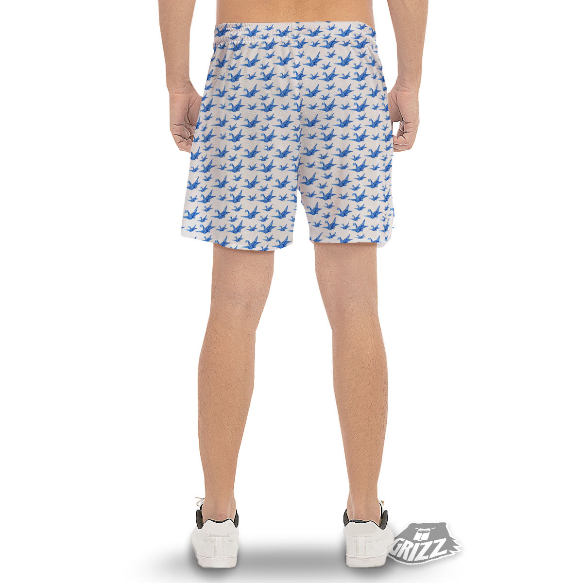 Origami Crane Blue Print Pattern Men's Gym Shorts-grizzshop