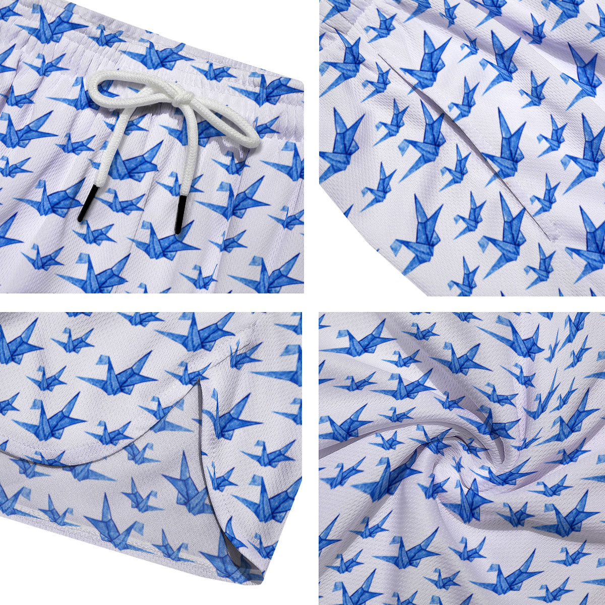 Origami Crane Blue Print Pattern Men's Running Shorts-grizzshop