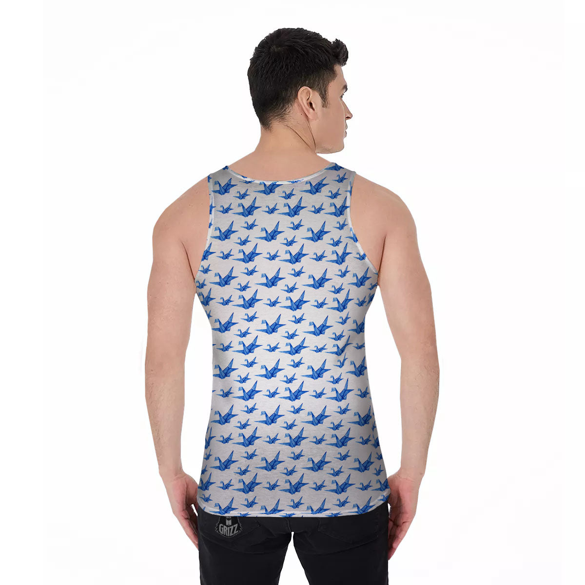 Origami Crane Blue Print Pattern Men's Tank Top-grizzshop
