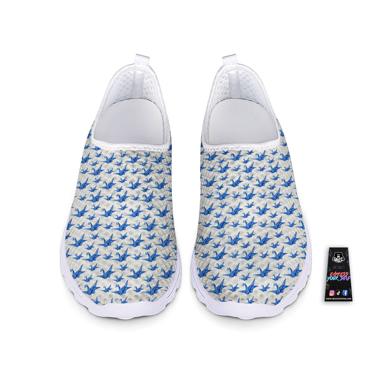Origami Crane Blue Print Pattern Nurse Shoes-grizzshop
