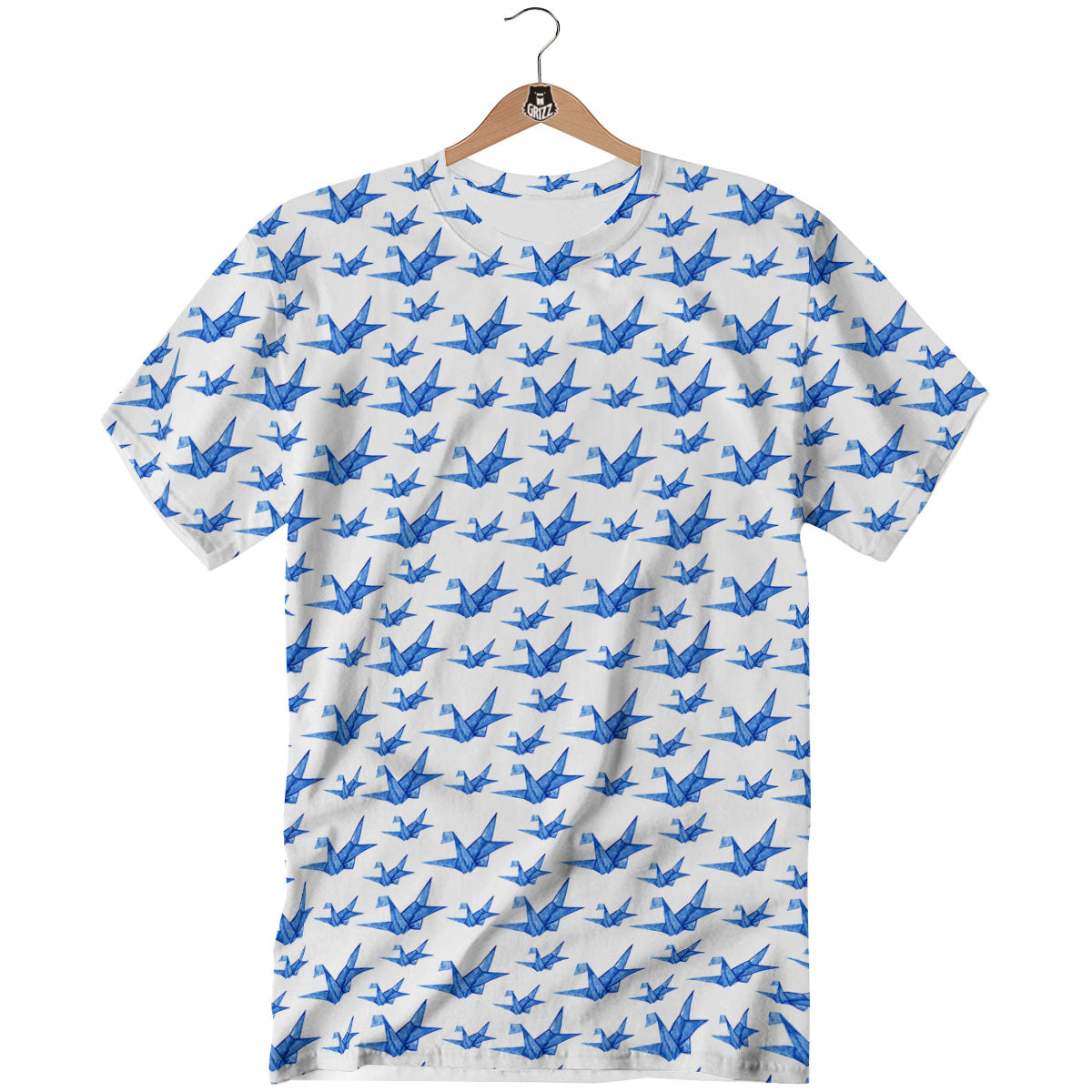 Origami Crane Blue Print Pattern T-Shirt-grizzshop