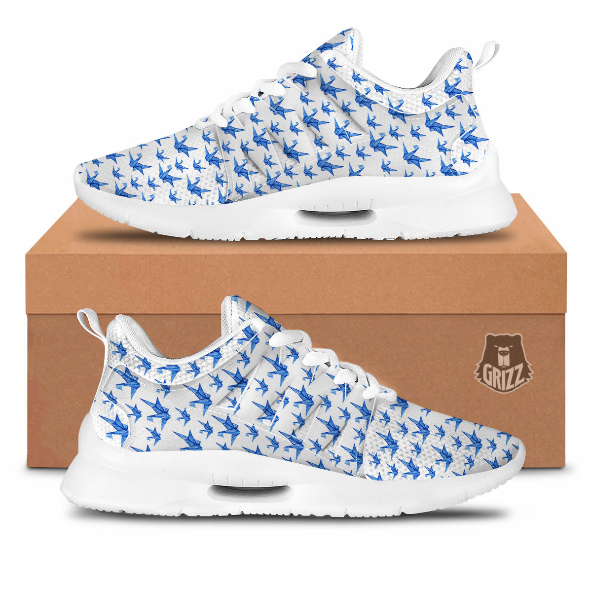 Origami Crane Blue Print Pattern Tennis Shoes-grizzshop