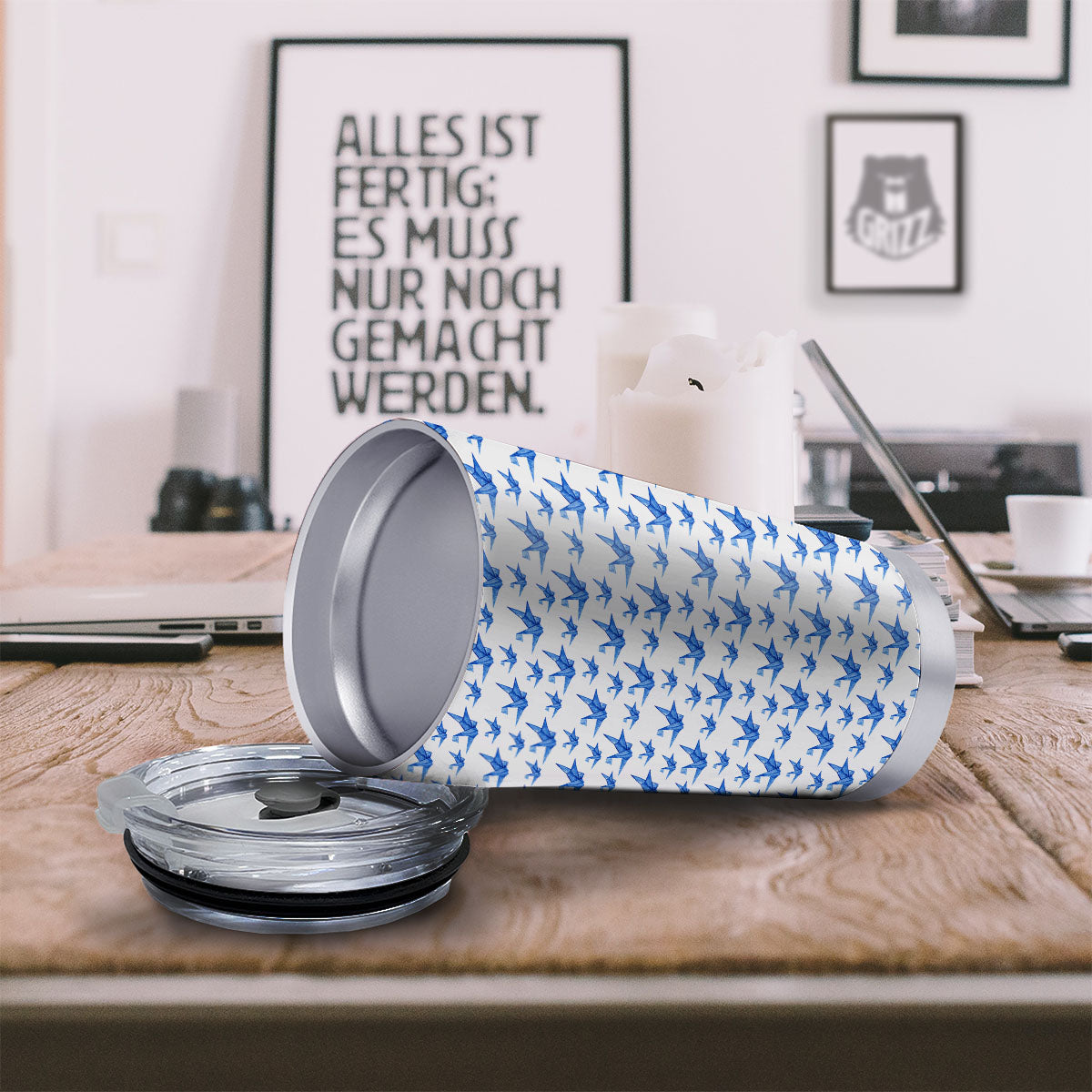 Origami Crane Blue Print Pattern Tumbler-grizzshop