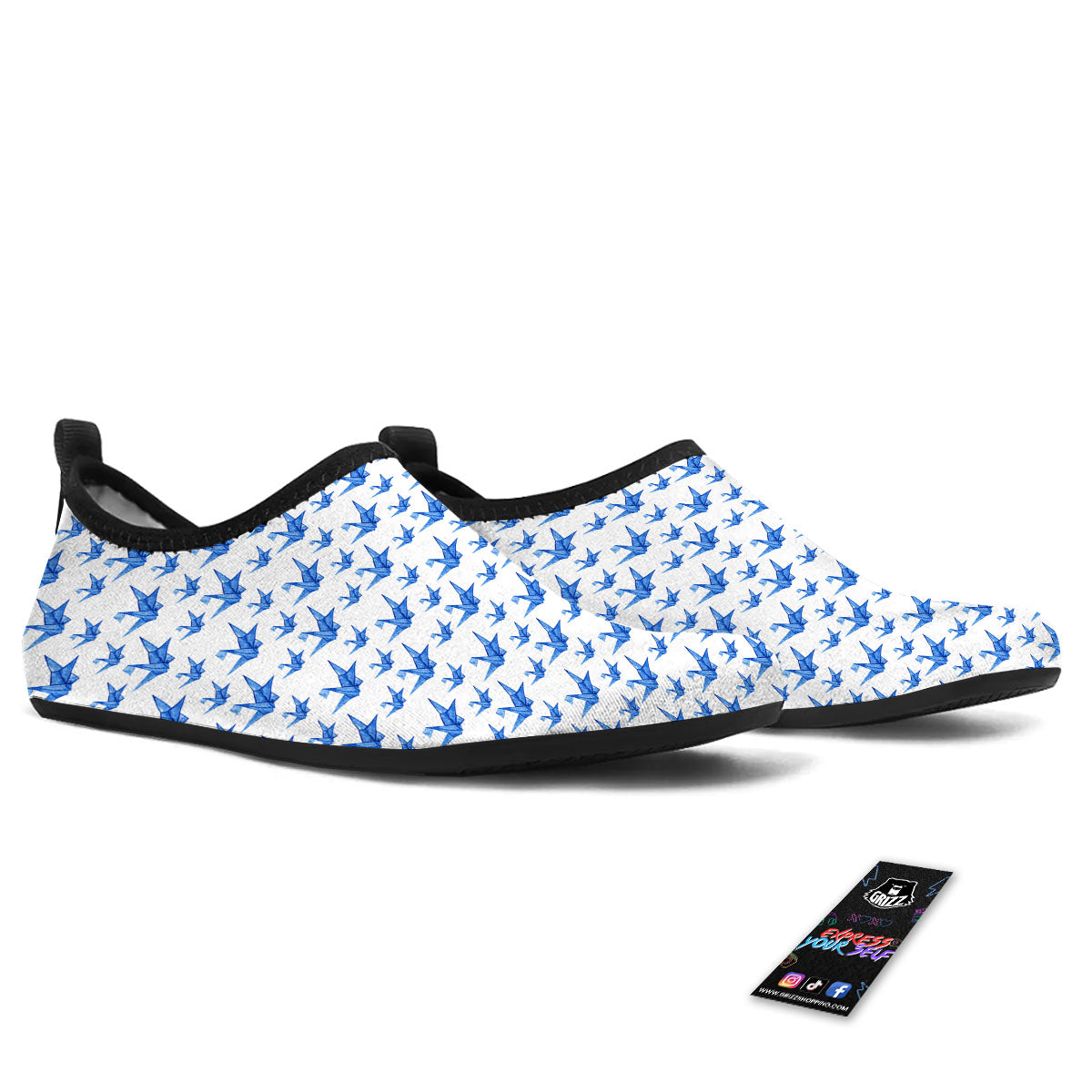 Origami Crane Blue Print Pattern Water Shoes-grizzshop