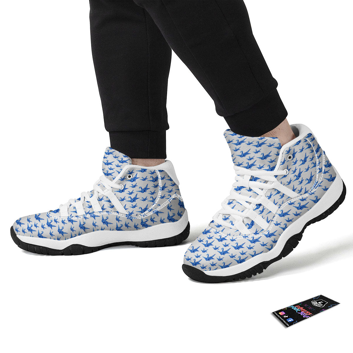 Origami Crane Blue Print Pattern White Bball Shoes-grizzshop