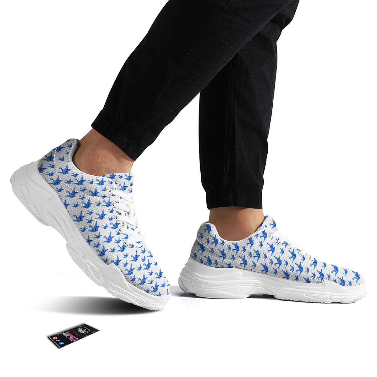 Origami Crane Blue Print Pattern White Chunky Shoes-grizzshop