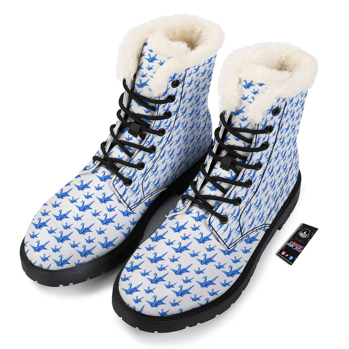 Origami Crane Blue Print Pattern Winter Boots-grizzshop