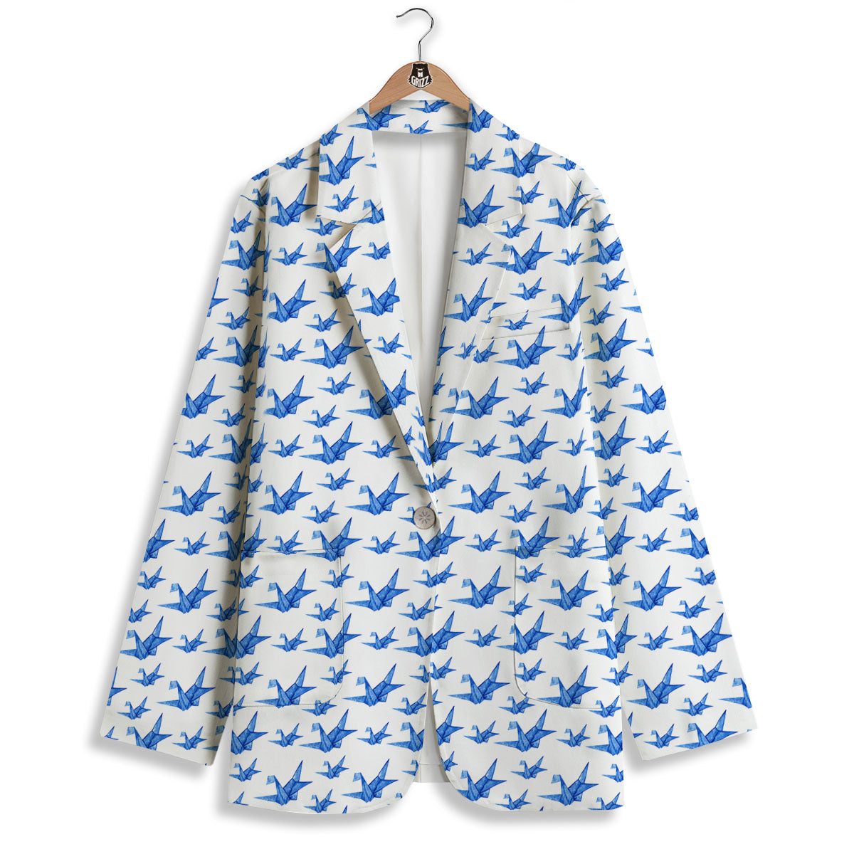 Origami Crane Blue Print Pattern Women's Blazer-grizzshop