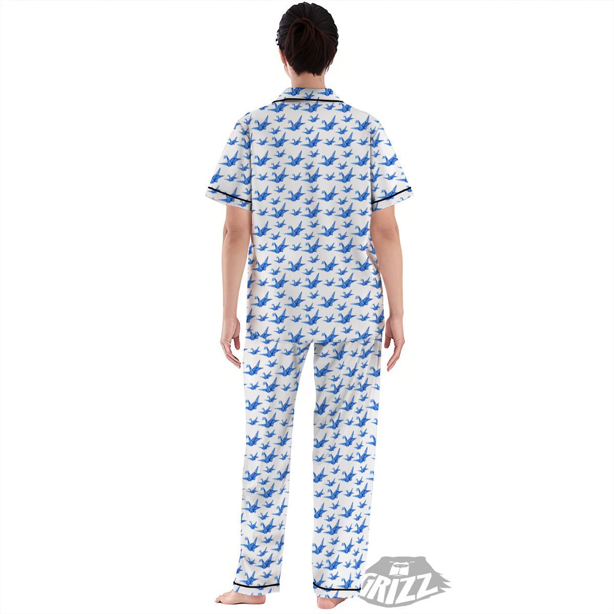 Origami Crane Blue Print Pattern Women's Pajamas Set-grizzshop