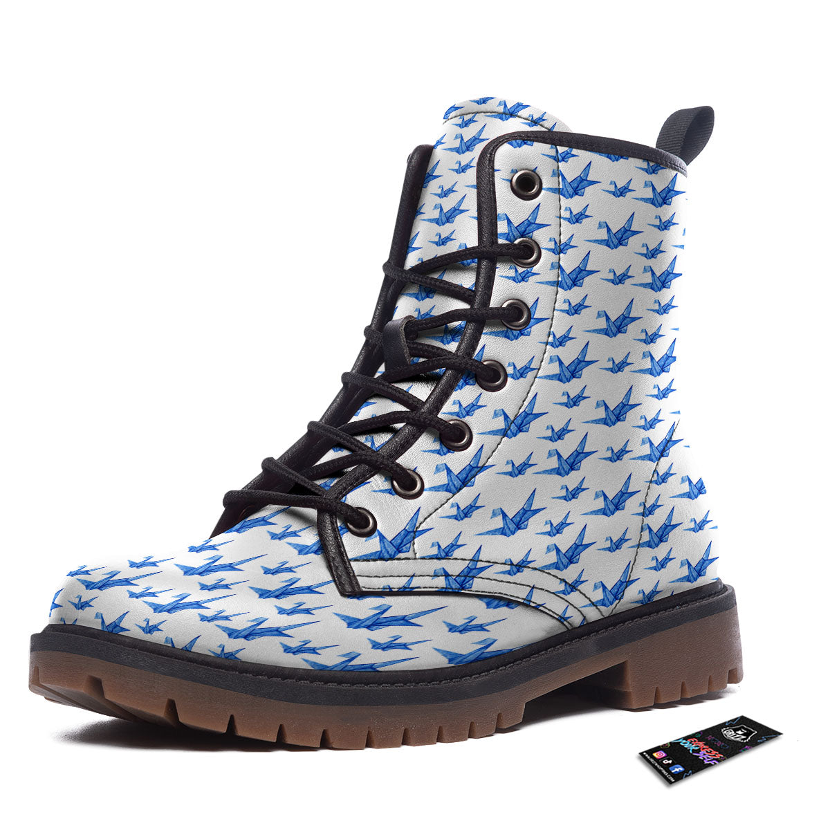 Origami Crane Blue Print Pattern Work Boots-grizzshop