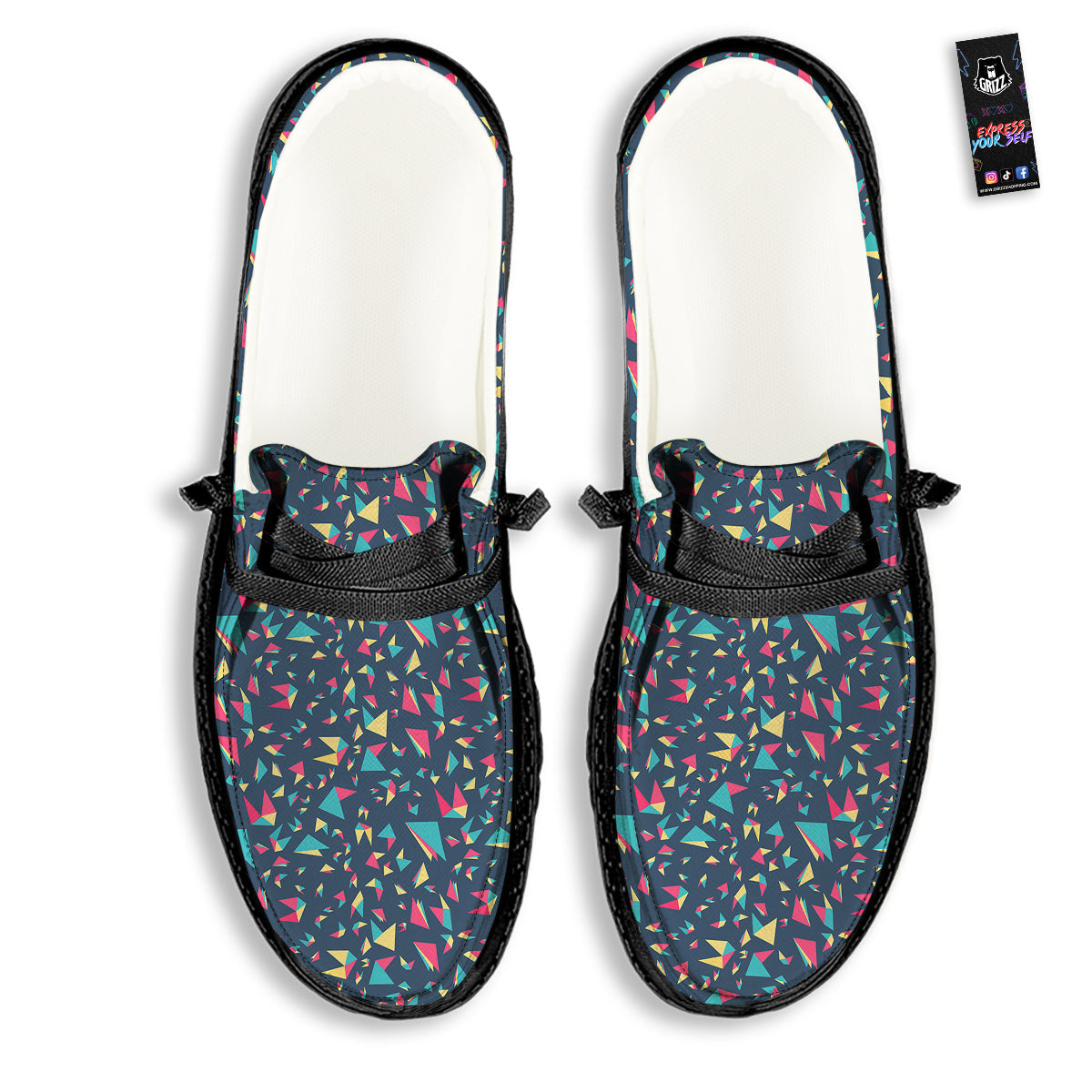 Origami Crane Colorful Print Pattern Black Loafers-grizzshop