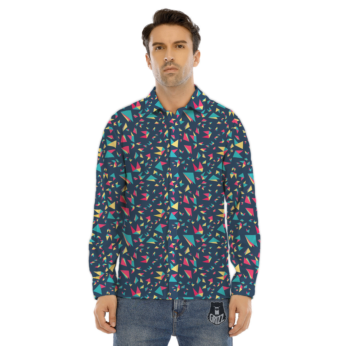 Origami Crane Colorful Print Pattern Men's Dress Shirts-grizzshop