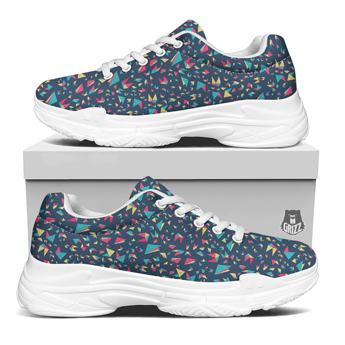 Origami Crane Colorful Print Pattern White Chunky Shoes-grizzshop
