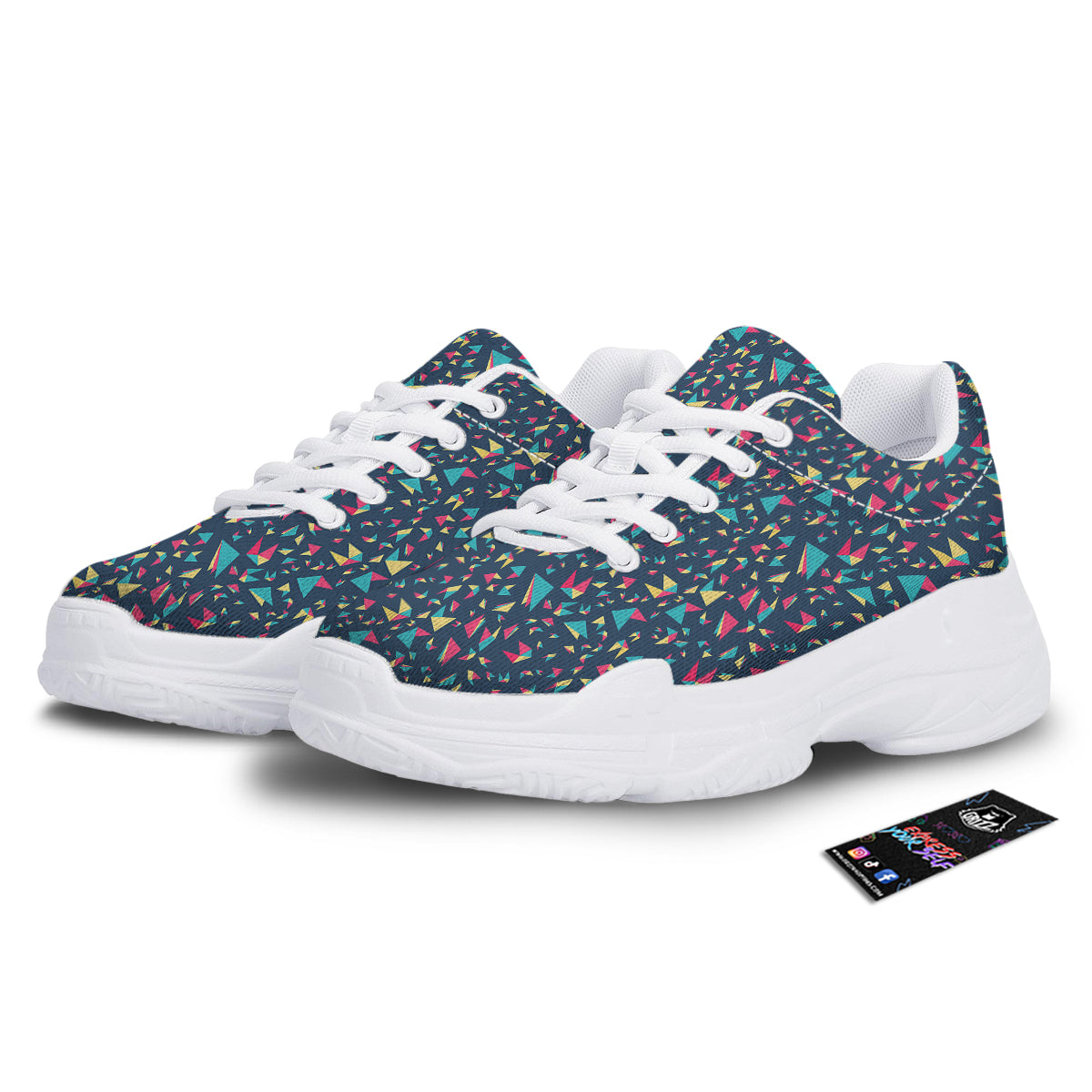 Origami Crane Colorful Print Pattern White Chunky Shoes-grizzshop