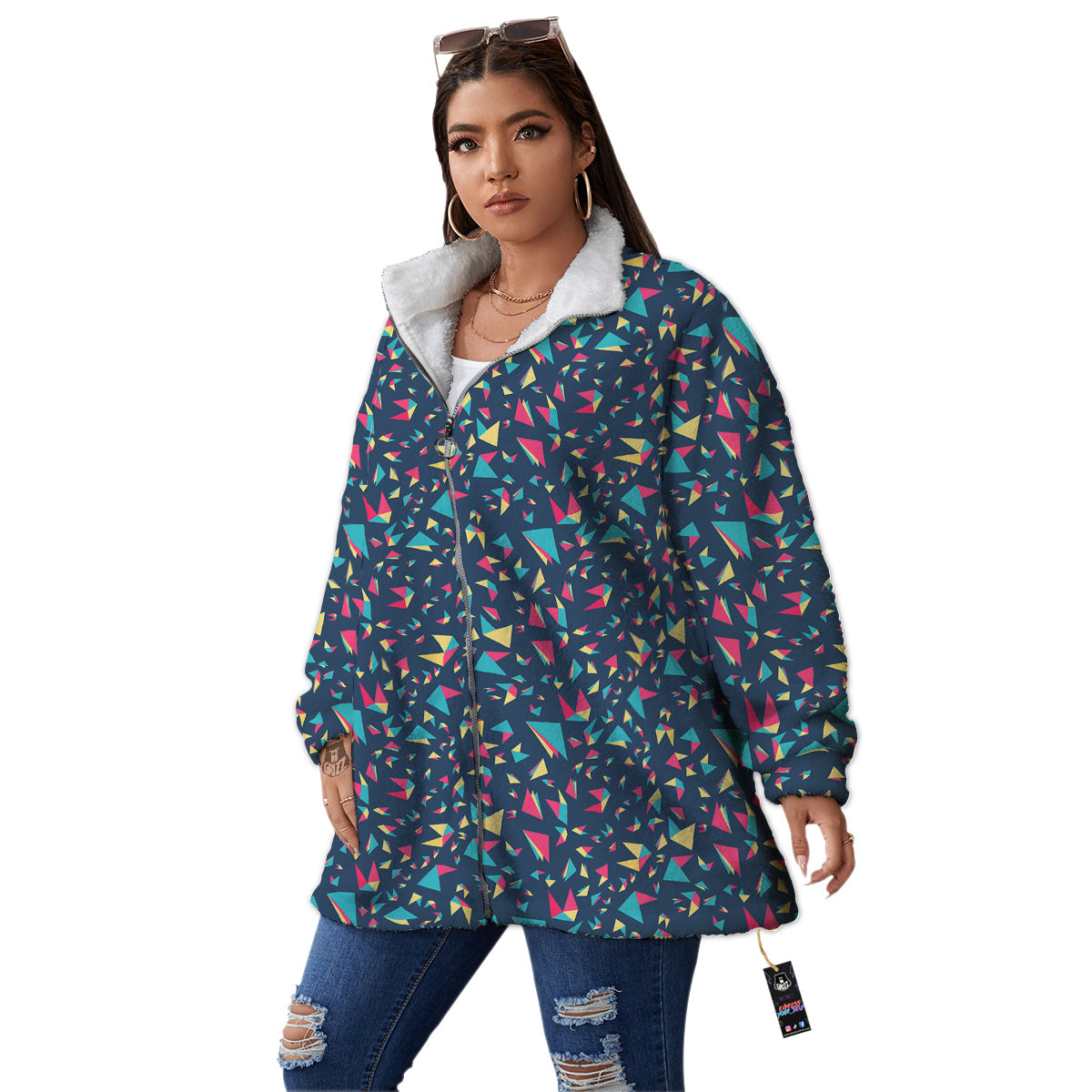 Origami Crane Colorful Print Pattern Women's Sherpa Jacket-grizzshop