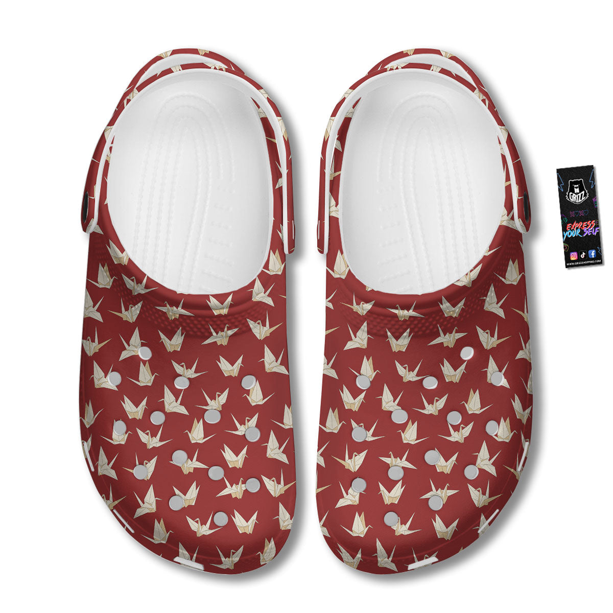 Origami Crane Japanese Print Pattern Clog-grizzshop