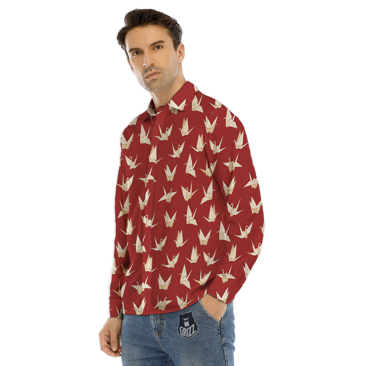 Origami Crane Japanese Print Pattern Men's Dress Shirts-grizzshop