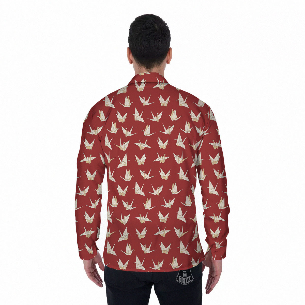 Origami Crane Japanese Print Pattern Men's Long Sleeve Shirts-grizzshop