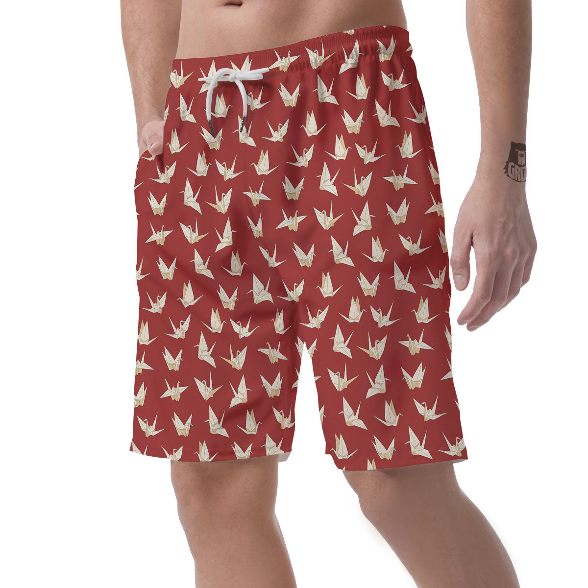 Origami Crane Japanese Print Pattern Men's Shorts-grizzshop