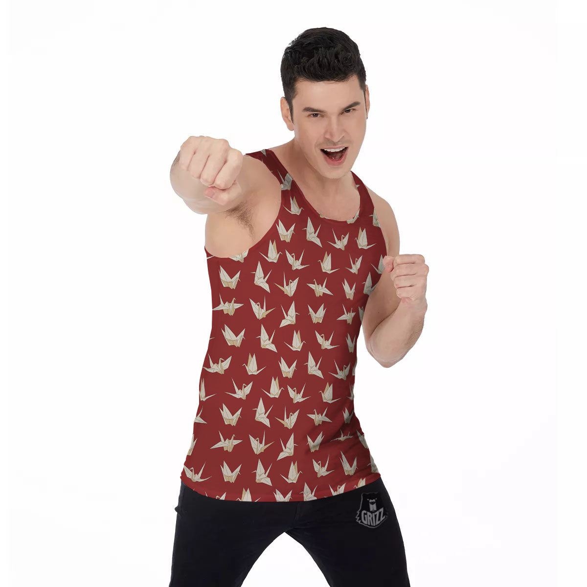 Origami Crane Japanese Print Pattern Men's Tank Top-grizzshop