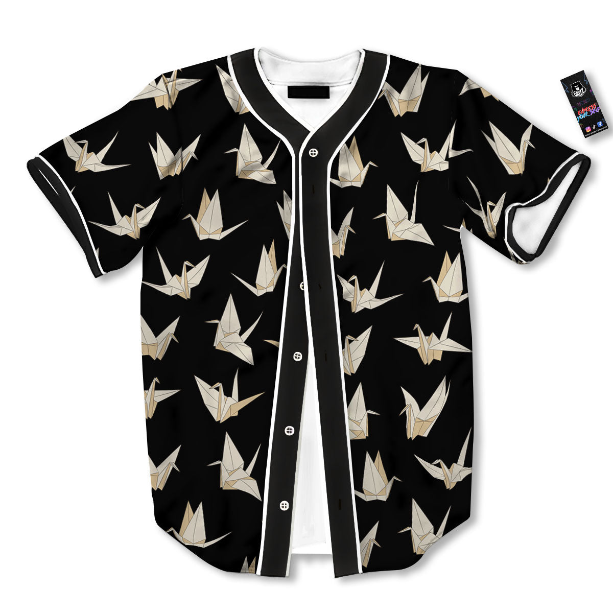 Origami White And Black Print Pattern Baseball Jersey-grizzshop