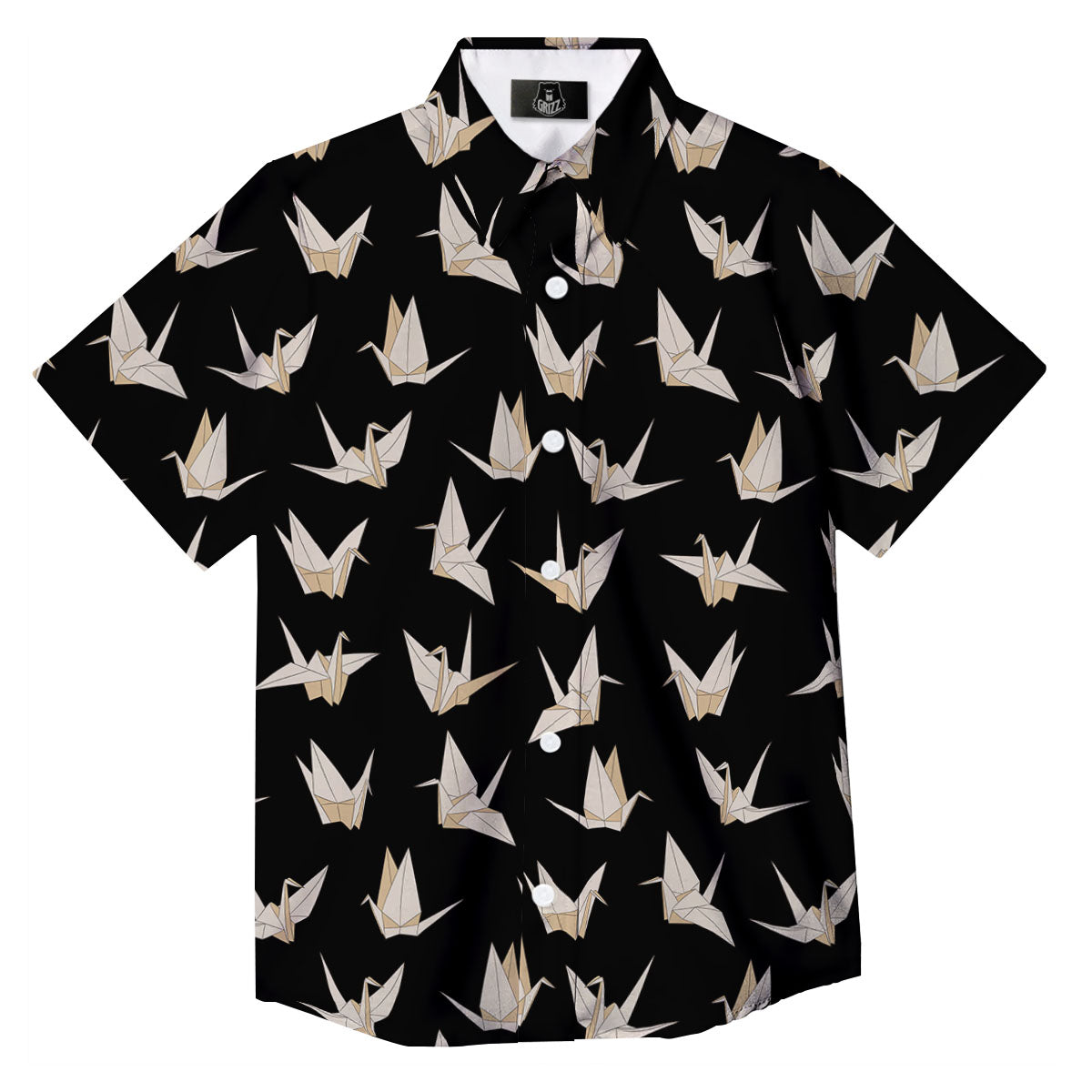 Origami White And Black Print Pattern Button Up Shirt-grizzshop