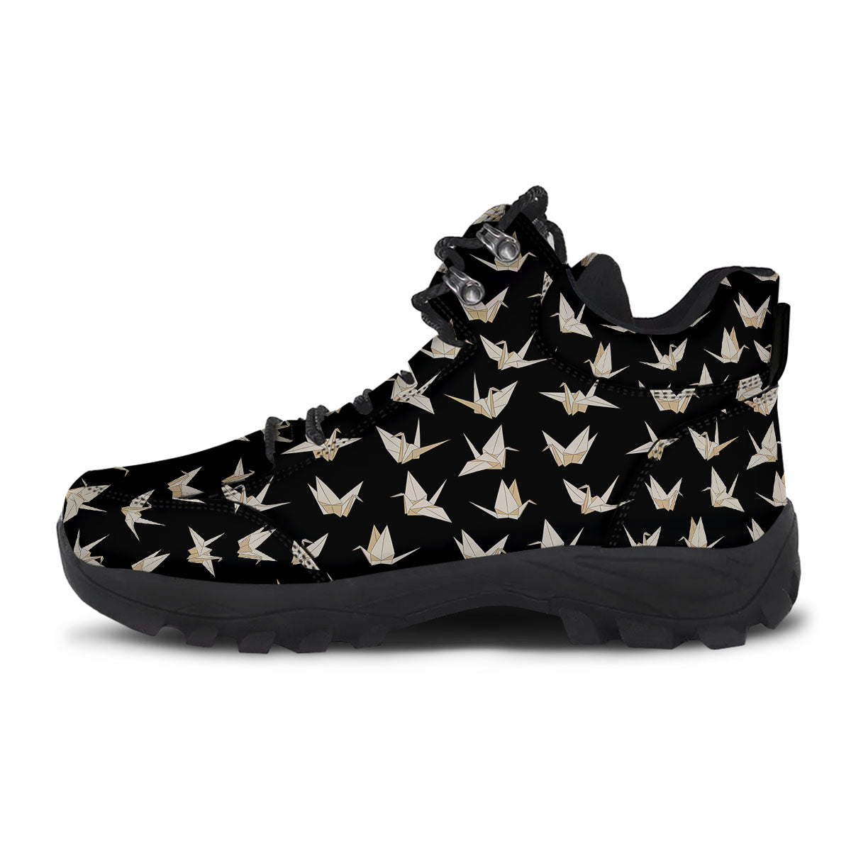 Origami White And Black Print Pattern Hiking Shoes-grizzshop