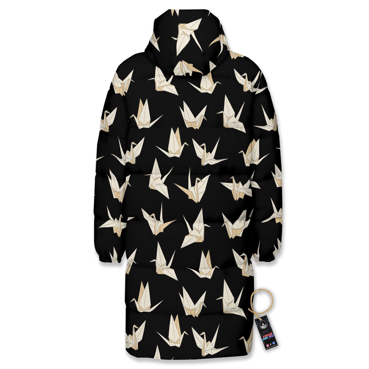 Origami White And Black Print Pattern Long Down Jacket-grizzshop