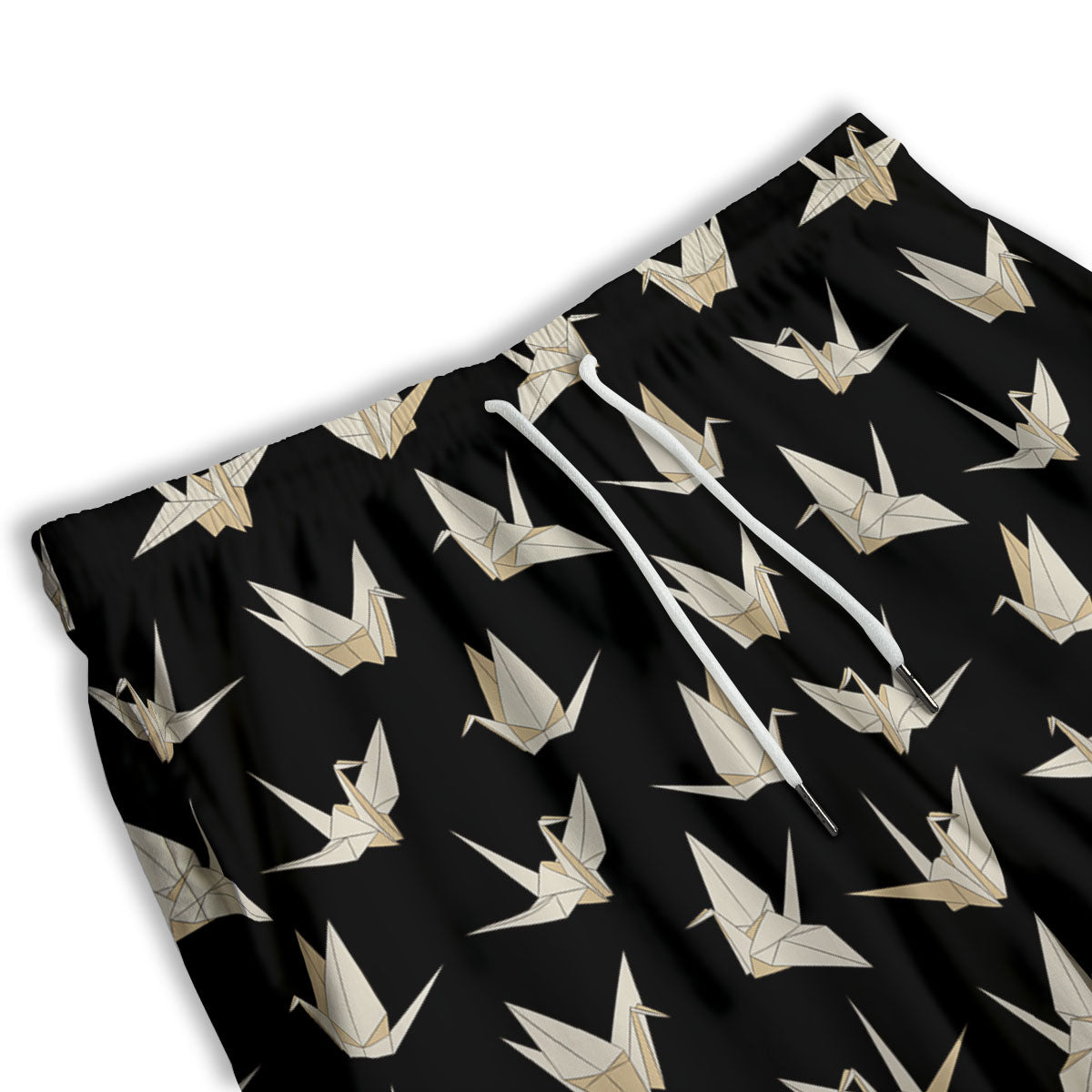 Origami White And Black Print Pattern Men's Athletic Shorts