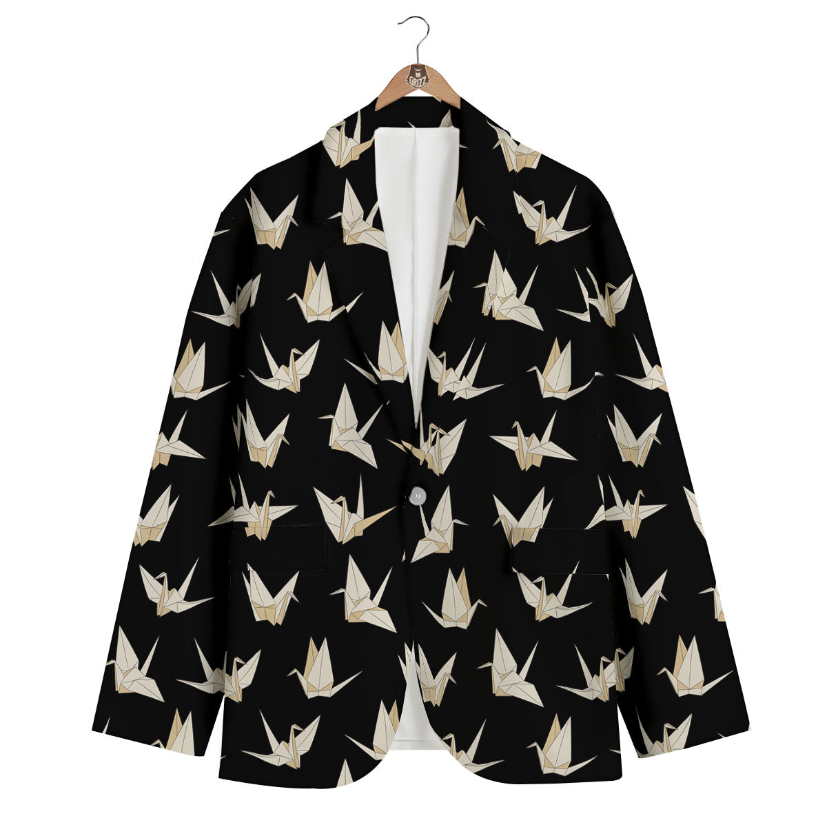 Origami White And Black Print Pattern Men's Blazer-grizzshop