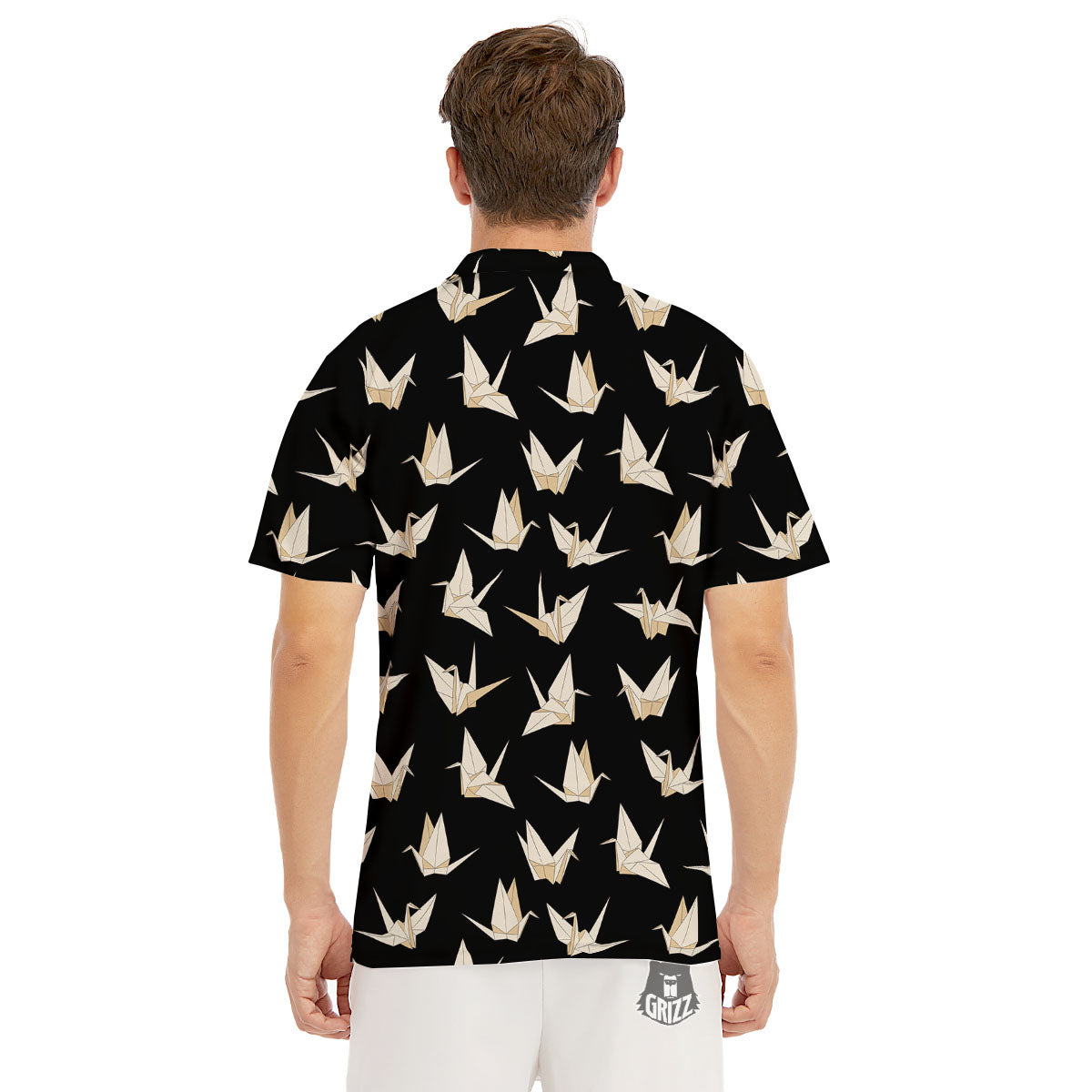 Origami White And Black Print Pattern Men's Golf Shirts-grizzshop