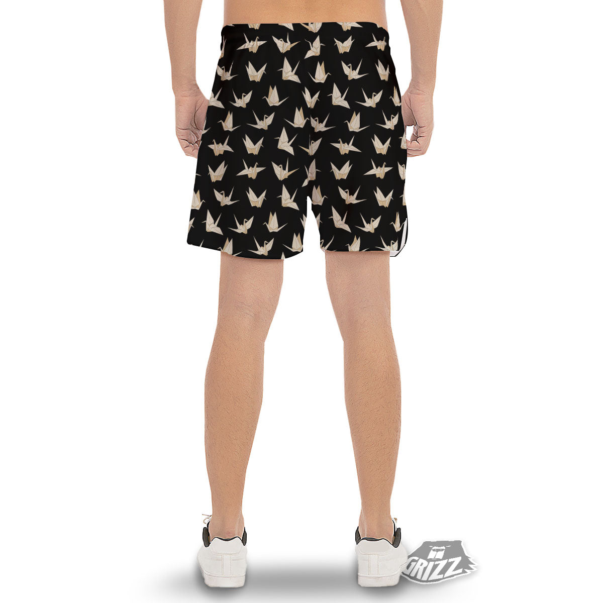 Origami White And Black Print Pattern Men's Gym Shorts-grizzshop