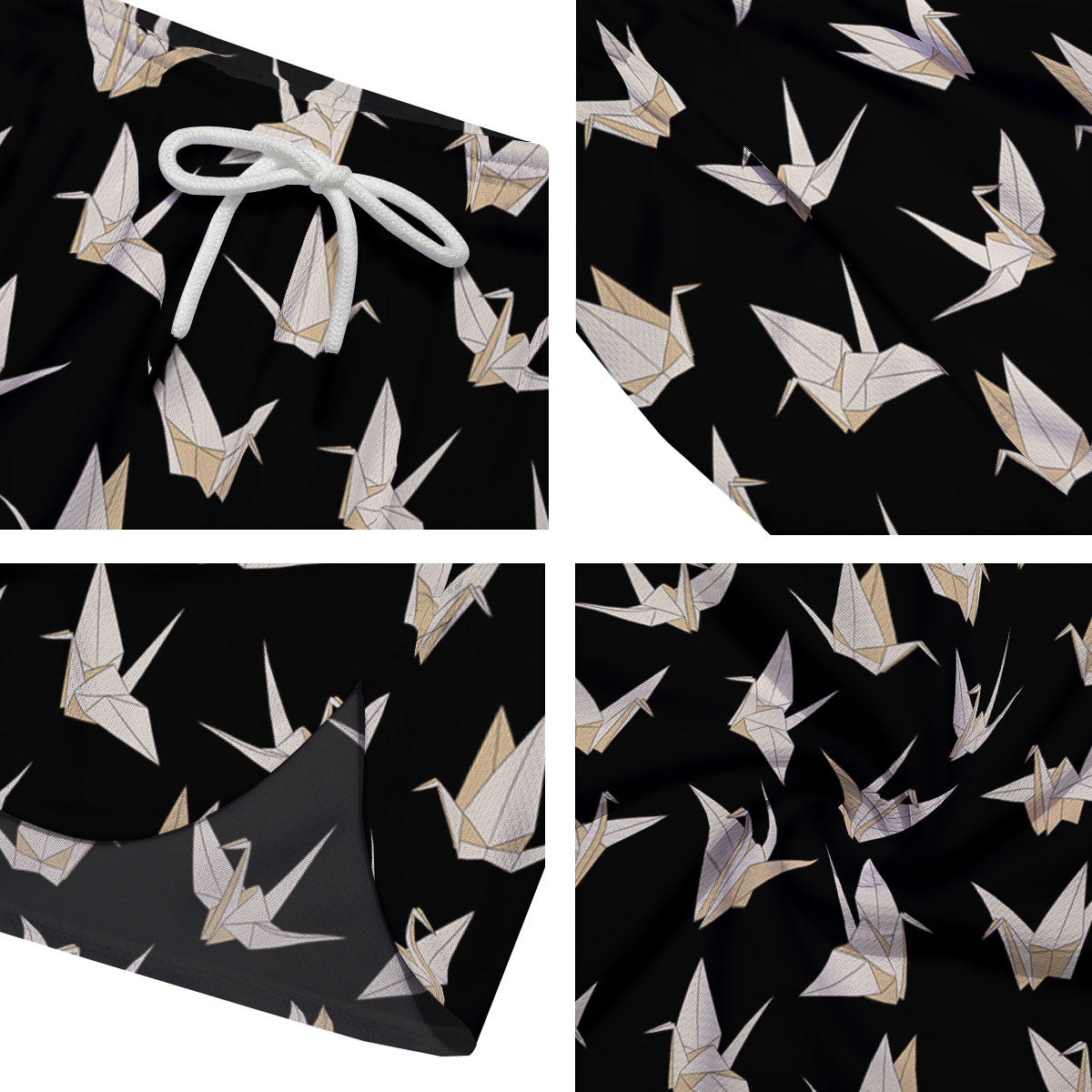 Origami White And Black Print Pattern Men's Running Shorts-grizzshop