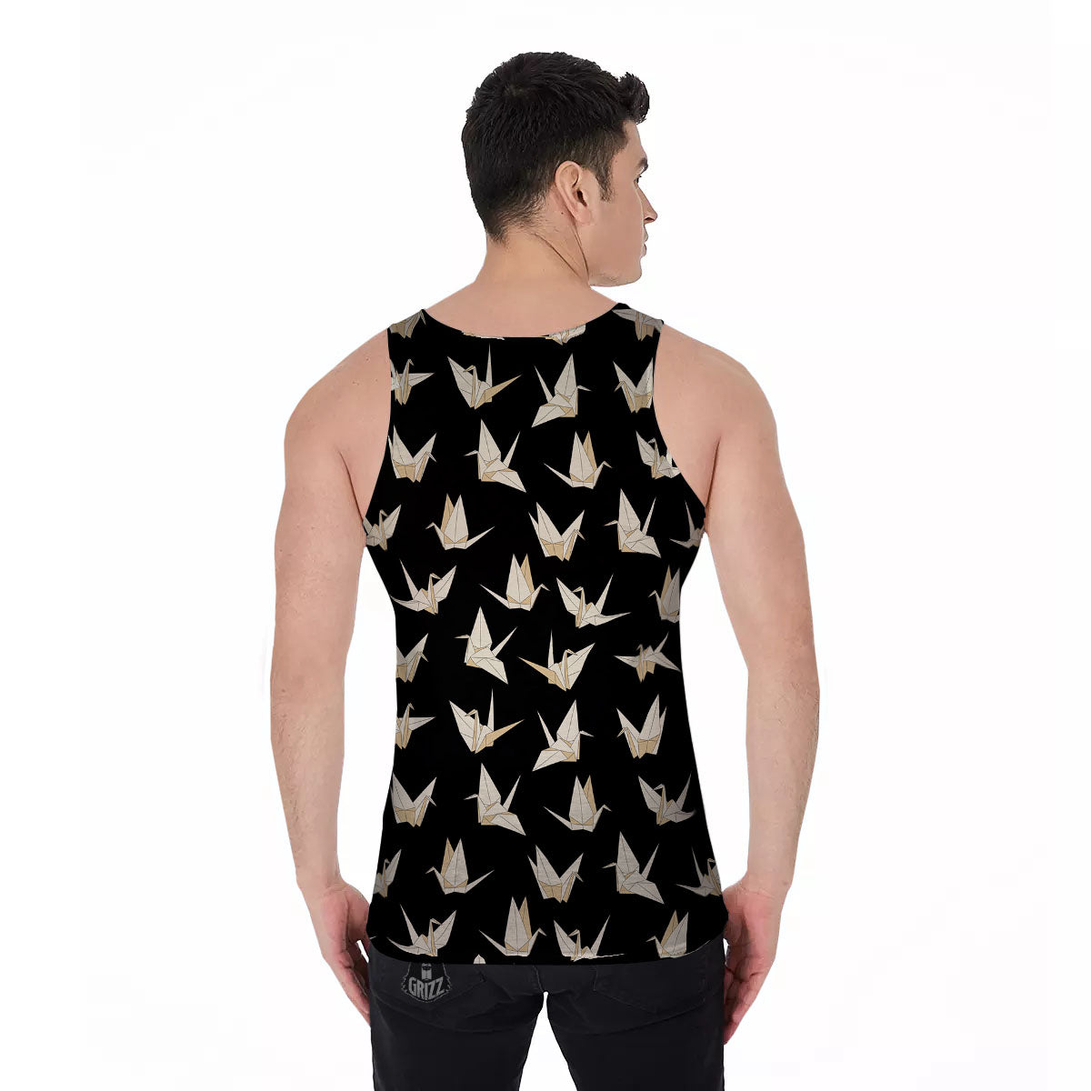 Origami White And Black Print Pattern Men's Tank Top-grizzshop