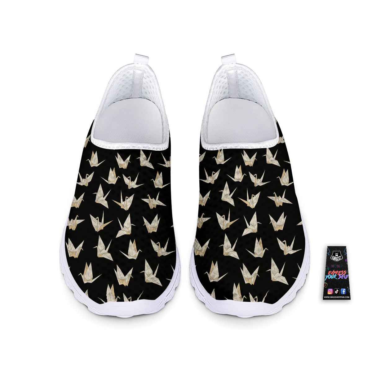 Origami White And Black Print Pattern Nurse Shoes-grizzshop