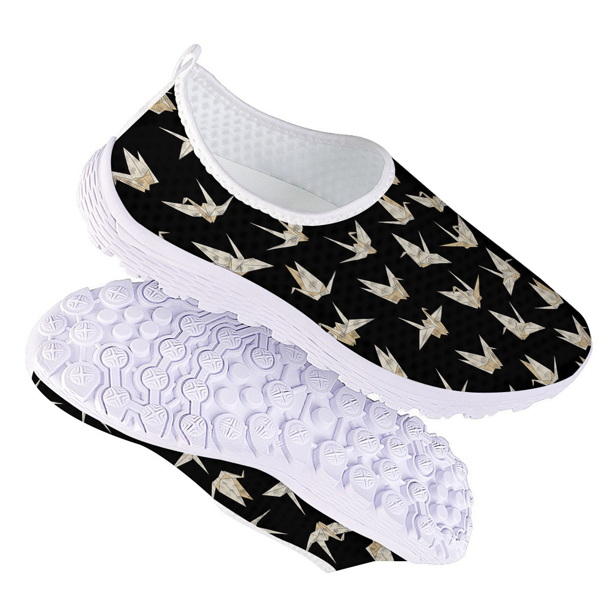 Origami White And Black Print Pattern Nurse Shoes-grizzshop