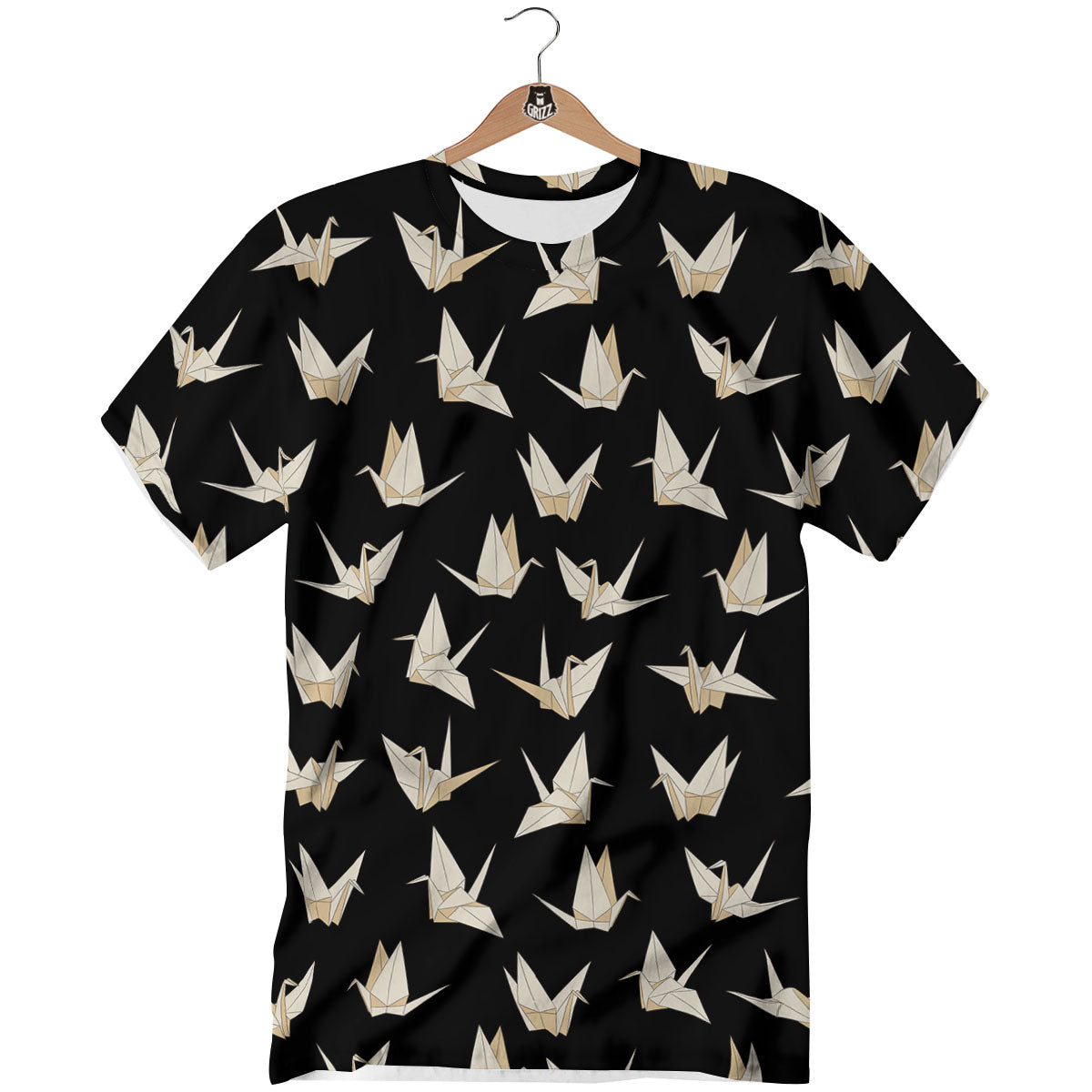 Origami White And Black Print Pattern T-Shirt-grizzshop