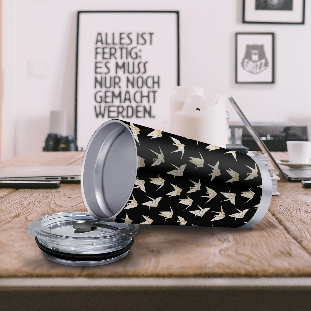 Origami White And Black Print Pattern Tumbler-grizzshop